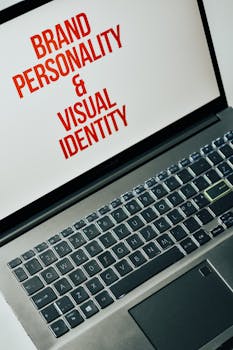 Laptop screen showing text on brand personality and visual identity for marketing strategy.